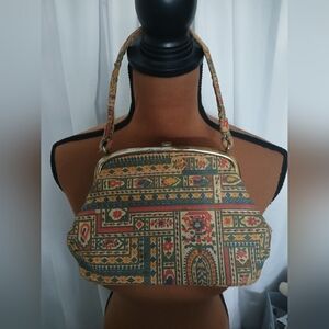 Vtg Mel-Ton Art Deco Foldover Clutch Kisslock Handbag Belgium Floral Printed